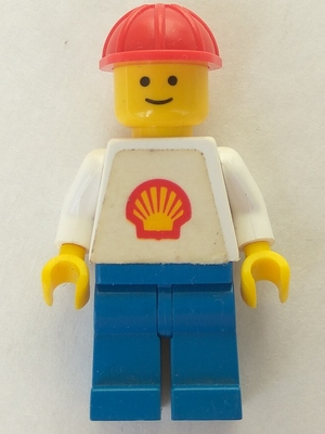 LEGO Minifigure shell014 - Shell - Classic - Blue Legs, Red Construction Helmet (Torso with Trapezoid Sticker)