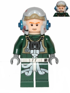 LEGO Minifigure sw0437 - Rebel Pilot A-wing (Open Helmet, Dark Green Jumpsuit, Frown / Scared) (Arvel Crynyd)