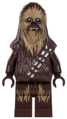 LEGO Minifigure sw0532 Chewbacca with brown fur, tan facial details, and silver bandolier.