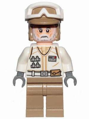 LEGO Minifigure sw1014 Hoth Rebel Trooper with white uniform, dark tan legs, white beard, and tan helmet with goggles.