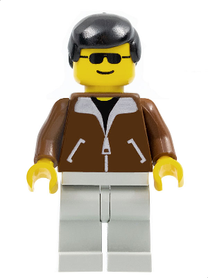 LEGO Minifigure twn003 - Jacket Brown - Light Gray Legs, Black Male Hair, Black Sunglasses