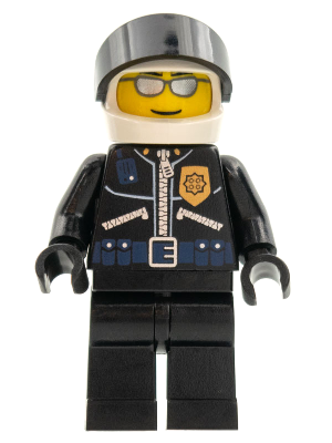 LEGO Minifigure wc008 - Police - World City Helicopter Pilot, Black Jacket with Zipper and Badge