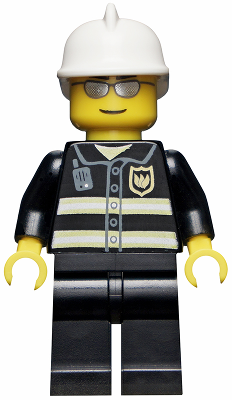 LEGO Minifigure wc021 - Fire - Reflective Stripes, Black Legs, White Fire Helmet, Silver Sunglasses