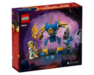 LEGO Ninjago 71805 Jay's Mech Battle Pack box back: blue and gold mech, two minifigures, one with spear, one with orb.