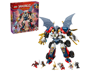 LEGO Ninjago 71834 Zane's Ultra Combiner Mech set, featuring the large winged mech, its box, and 6 minifigures.