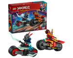 LEGO Ninjago 71838 Kai's Motorcycle Speed Race set with product box and two built motorcycles with minifigures.