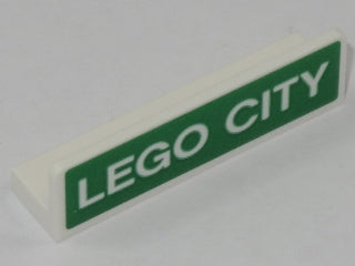 White LEGO Panel 1x4x1 with 'LEGO CITY' in white text on a green background sticker.