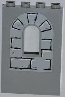 LEGO 60808pb008 - Paneel 1 x 4 x 5 Muur met Raam met Stenen (3 Omlijnd op Boog), Zwarte Mortel, Donker Blauwgrijs en Witte Highlights Patroon (Sticker) - Sets 4183 / 7946