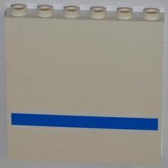 LEGO 1x6x5 panel brick in tan with a horizontal blue stripe near the bottom, with six studs visible on top.