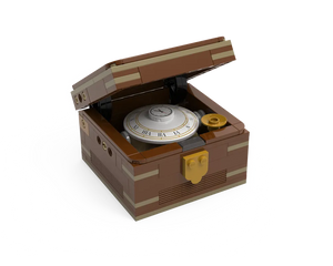 LEGO promotional set 5009045, a brown box with an open lid revealing a white chronometer with Roman numerals.