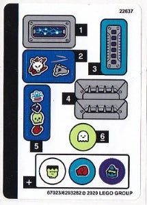 LEGO Set 70428 sticker sheet: energy core, wolf, fist, spikes, ghost, and various game/power-up icons on a white background.