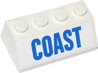 LEGO 3037pb029 - Slope 45 2 x 4 with Blue 'COAST' Pattern (Sticker) - Set 60013