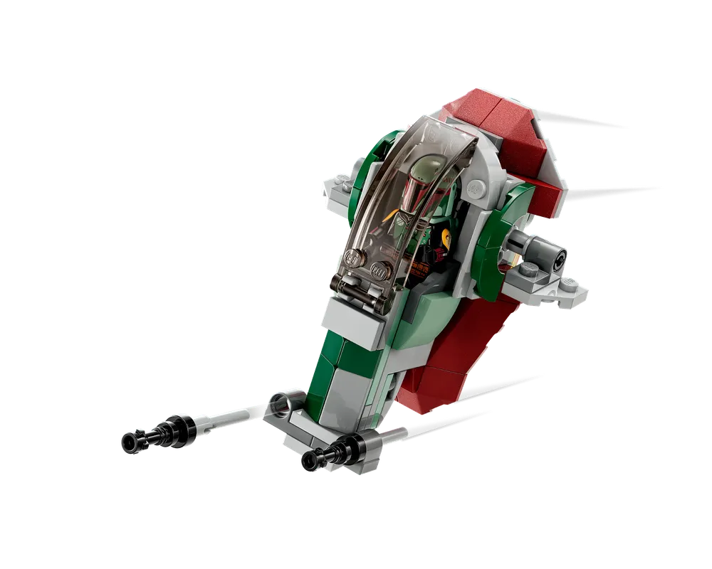 LEGO Star Wars 75344 Boba Fett's Starship Microfighter (Slave I) flying with a Boba Fett minifigure inside.