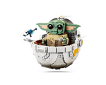LEGO Star Wars 75403 Grogu (The Child) in his white hover pram, with a small blue droid flying alongside.