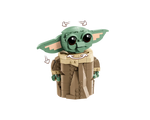 LEGO Grogu (The Child) build from Star Wars set 75403, with movable ears and head indicated by arrows.