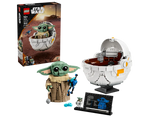 LEGO Star Wars 75403 Grogu with Hover Pram set, showing the box, a large Grogu figure, and the open hover pram.