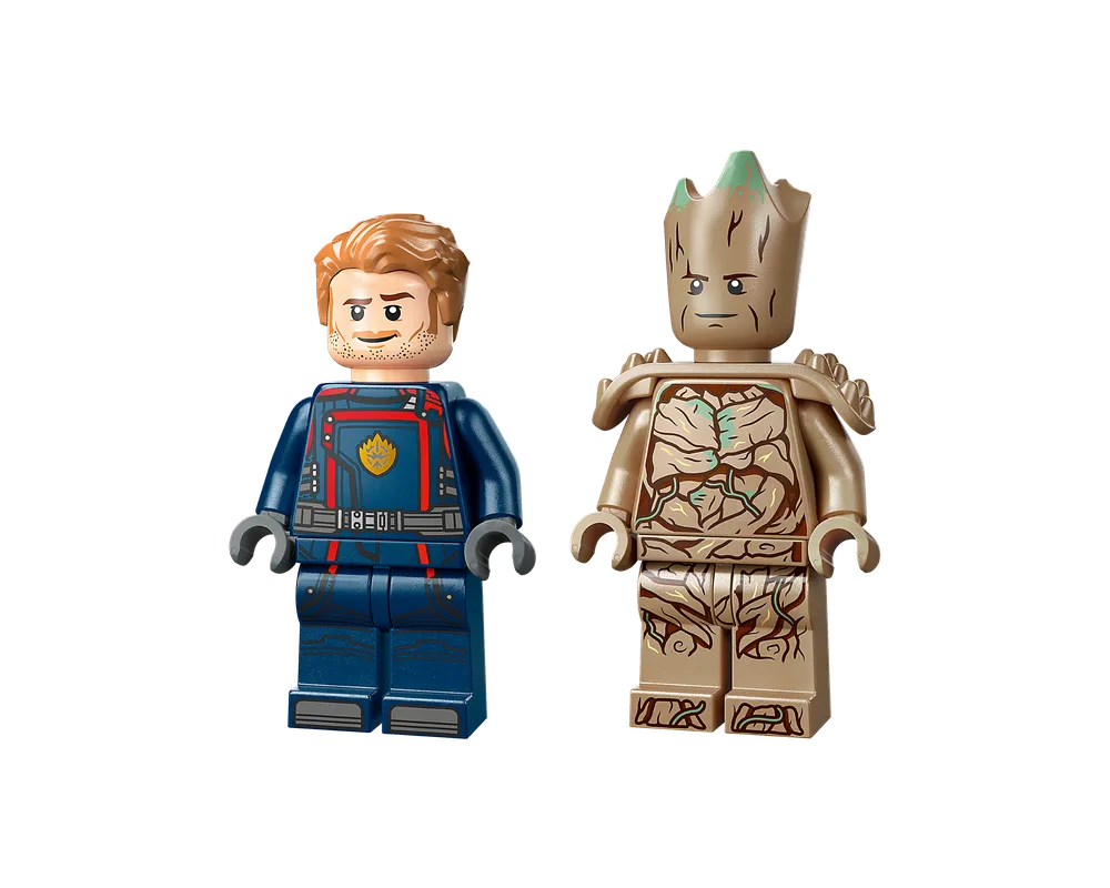 LEGO Super Heroes 76253 Guardians of the Galaxy Headquarters minifigures: Star-Lord in blue uniform and Groot.