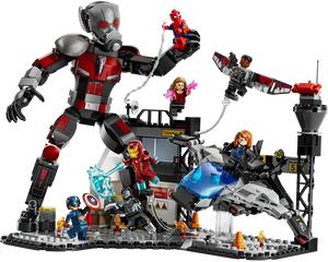 LEGO Super Heroes 76314 Captain America: Civil War Battle set featuring Giant-Man and 7 minifigures battling.