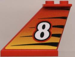 LEGO 2340pb006L - Staart 4 x 1 x 3 met wit nummer 8 op tijgerstrepen achtergrond patroon model linkerkant (sticker) - Set 8229