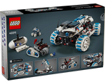 Back of LEGO Technic 42211 Lunar Outpost Moon Rover box showing the large white and blue tracked rover, mini vehicles, and habitat.