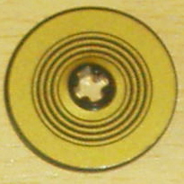 LEGO 2723pb013 - Technic, Disk 3 x 3 with Black Rings on Gold Background Pattern (Sticker) - Set 8007