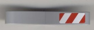 Gray LEGO Technic bent liftarm 1x7 with red and white diagonal danger stripes sticker on one end.