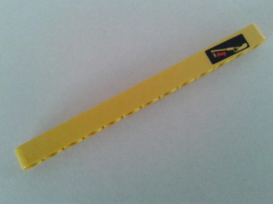 Yellow LEGO Technic Liftarm Thick 1 x 13 with Crane Arm Movement Pattern sticker on the right end.