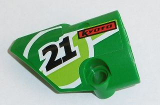 Green LEGO Technic Panel Fairing #1 Small Smooth Short, Side A, with black '21' and red 'KYOTO' sticker pattern.