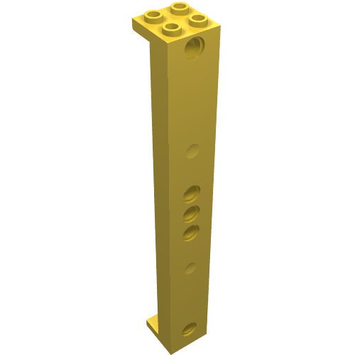 Yellow LEGO Technic support 2x2x13 with 5 pin holes on the side and a 2x2 stud top.