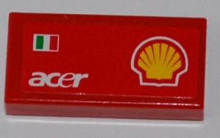 LEGO 3069pb0193R - Tegel 1 x 2 met Italiaanse vlag, 'acer' en Shell-logo patroon model rechterkant (sticker) - Set 8123