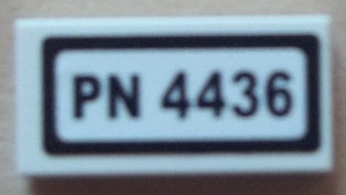 White LEGO 1x2 tile with 'PN 4436' pattern (sticker) inside a black border.