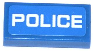 LEGO 3069pb0296 - Tegel 1 x 2 met witte 'POLICE' dun lettertype op achtergrond patroon (sticker) - Sets 60041 / 60047