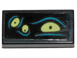 LEGO 3069pb0792 - Tegel 1 x 2 met Yellowish Green Eyes en Dark Azure Lines Patroon 1 (Sticker) - Set 70433