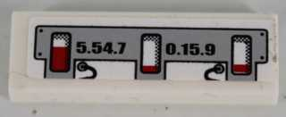 LEGO 63864pb042R tile with gray sticker, black numbers '5.54.7', '0.15.9', and three red level indicators.