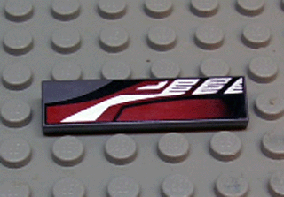 LEGO 2431px18 Tile 1x4 with a silver, red, and black graphic pattern featuring prominent white JEDI text.
