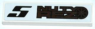 LEGO 2431pb0271R - Tegel 1 x 4 met zwart cijfer '5' en 'NUTY REZ' patroon model rechterkant (sticker) - Set 8149