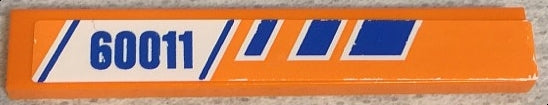 LEGO 6636pb080R - Tegel 1 x 6 met blauwe strepen en '60011' op witte achtergrond - Model rechterzijde (Sticker) - Set 60011