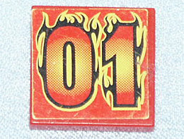 LEGO 3068pb0348 - Tegel 2 x 2 met '01' in Zwart en Geel Vlammen Patroon (Sticker) - Set 8667