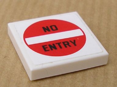 LEGO 3068pb0329 - Tegel 2 x 2 met 'NO ENTRY' patroon (Sticker) - Set 8147