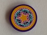 LEGO 14769pb286 - Tile, Round 2 x 2 with Bottom Stud Holder with Star and Floral Ornament Pattern (Sticker) - Set 41313