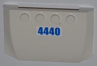 White LEGO 4x6x2/3 triple curved wedge plate with four studs and a blue '4440' number sticker.