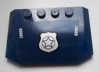 Dark blue LEGO wedge 4x6x2/3 with silver police star badge and white '60007' pattern. Part of Set 60007.