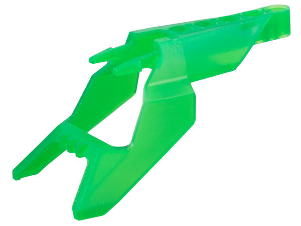 Green translucent LEGO Bionicle x1190 Head Connector Block Eye/Brain Stalk with multiple holes and forked end.