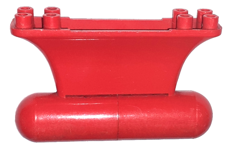 Red LEGO Boat, Keel Weighted 8 x 2 x 4 without Bottom Tab, featuring studs on top and a rounded base.