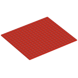 Red LEGO 16x18 baseplate, part x184, featuring 16 by 18 rows of studs on a flat surface.