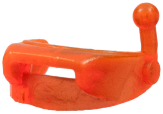 Translucent orange LEGO minifigure visor with a horizontal slit and an antenna on the right side.