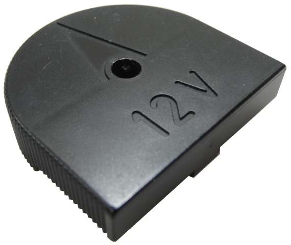 Black LEGO x471 Electric Train 12V Transformer Speed Throttle with embossed '12V' text and an arrow indicator.