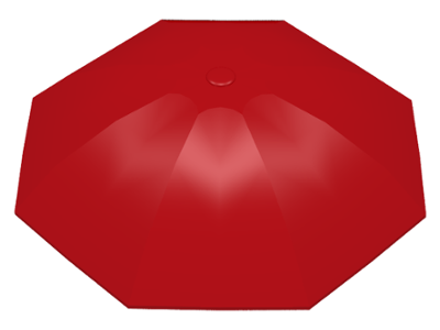 Red octagonal LEGO x845 Fabuland Umbrella Top, 6x6, without bottom flaps or top stud, viewed from above.