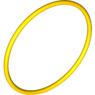 Yellow LEGO x90 extra large rubber belt with round cross section, approximately 4 1/8 x 4 1/8 inches.