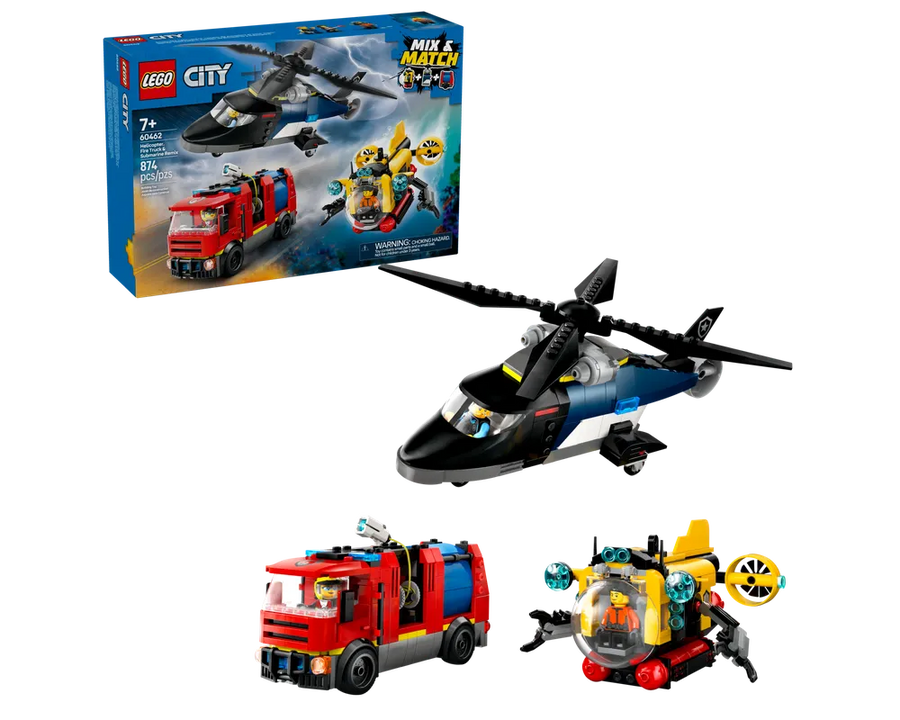 LEGO City 60462 - Helicopter, Fire Truck & Submarine Remix - Authentic LEGO Set Main Image